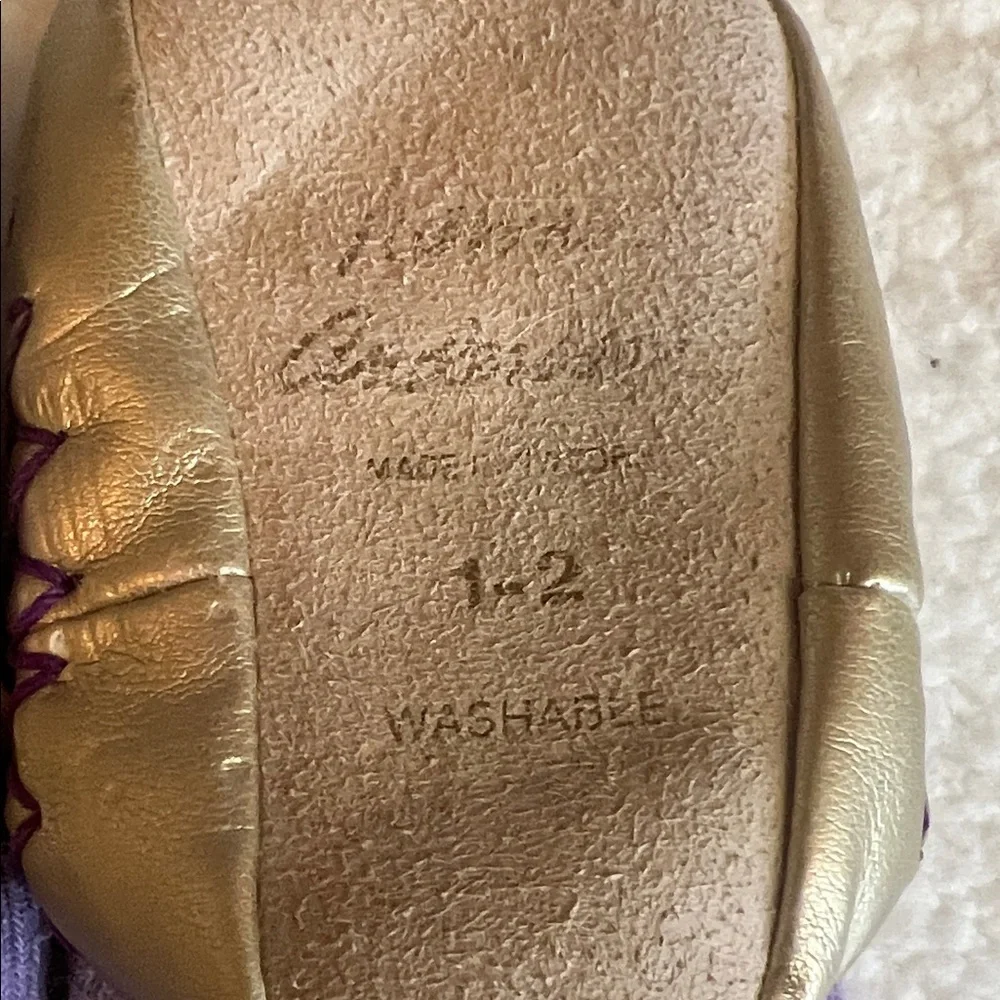Hanna Andersson Purple Horse Moccasin Socks with Gold Toes size 1-2